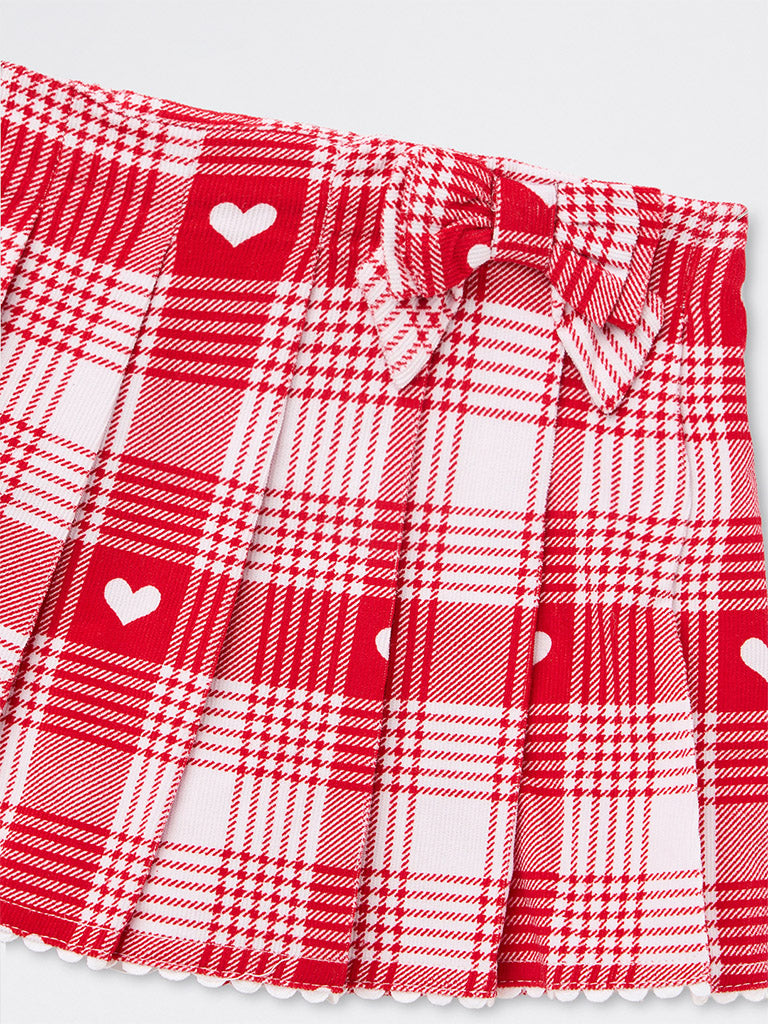 HOP Baby Girls Red Tartan Checkered High-Rise Cotton Skort
