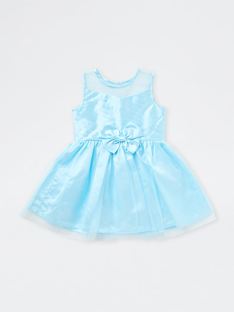HOP Kids Girls Blue Bow-Detail Party Dress
