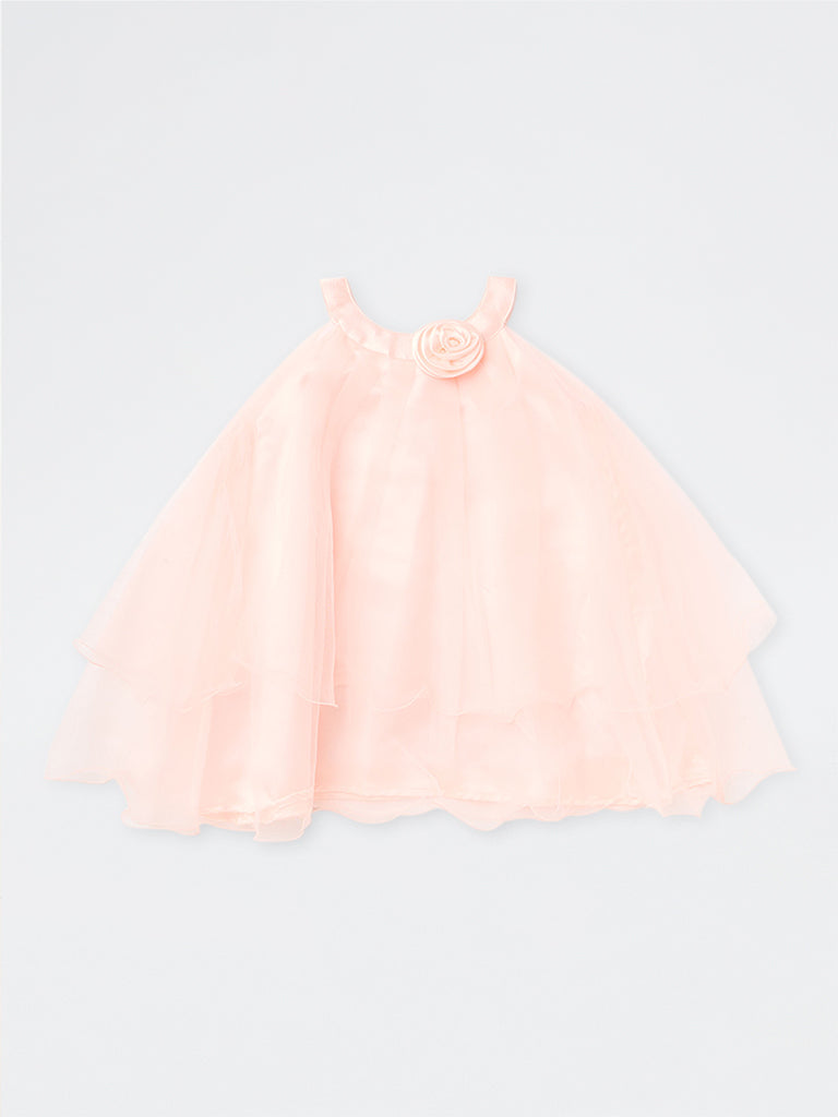 HOP Kids Girls Peach Floral Appliqué Party Dress