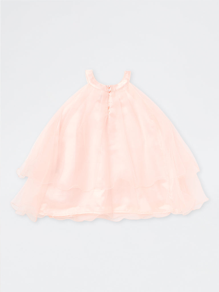 HOP Kids Girls Peach Floral Appliqué Party Dress