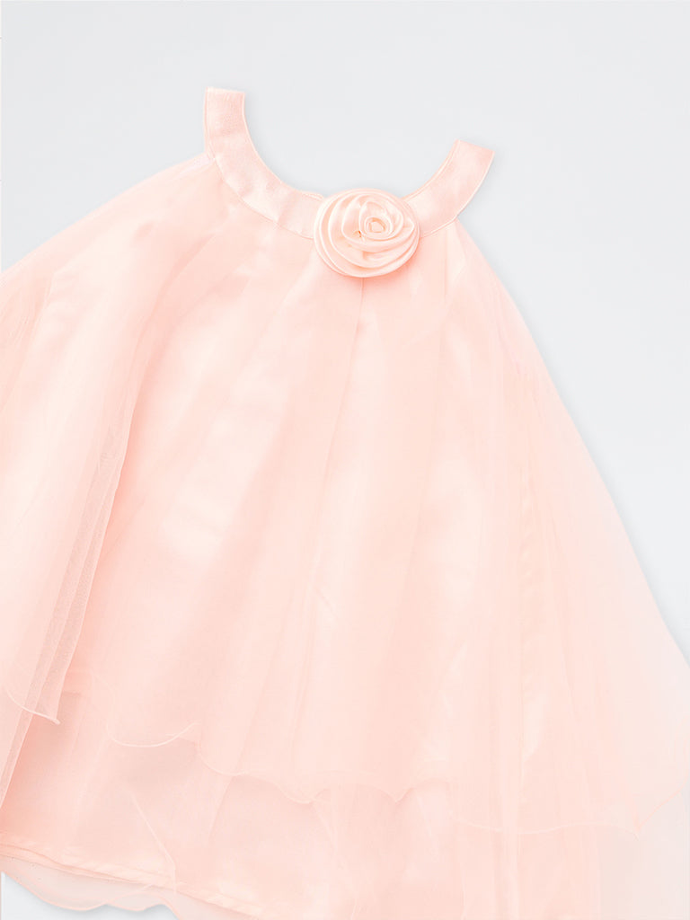 HOP Kids Girls Peach Floral Appliqué Party Dress