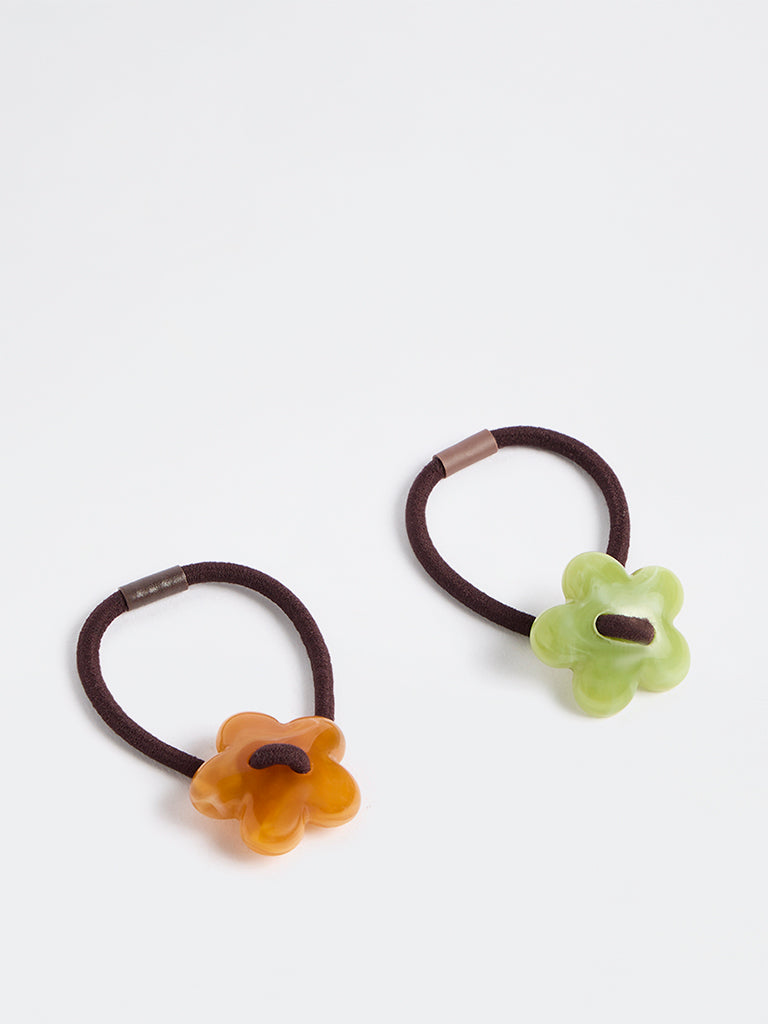 Westside Accessories Multicolour Floral Scrunchies - Pack of 2