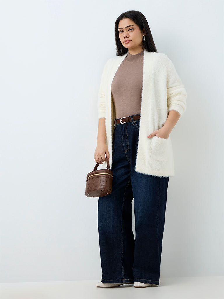 Gia Ivory Fuzzy-Textured Cardigan