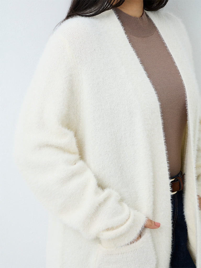Gia Ivory Fuzzy-Textured Cardigan
