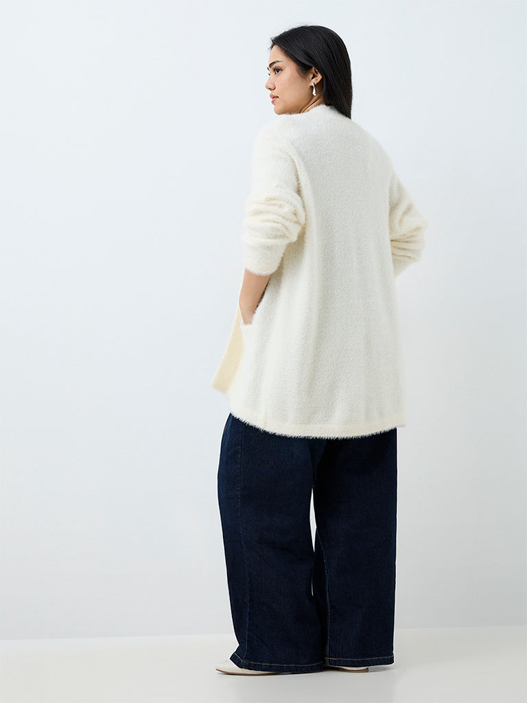 Gia Ivory Fuzzy-Textured Cardigan