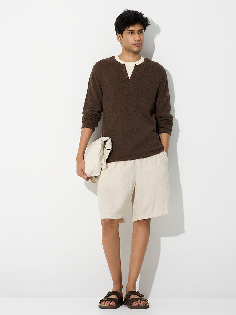 ETA Dark Brown Textured Relaxed-Fit Cotton-Blend T-Shirt
