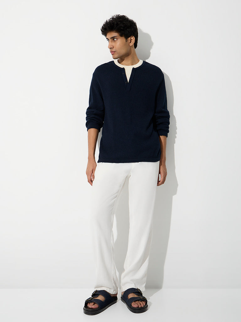 ETA Navy Textured Relaxed-Fit Cotton T-Shirt