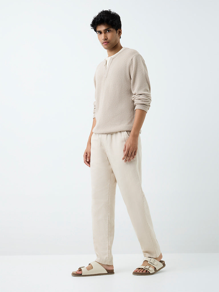 ETA Beige Textured Relaxed-Fit Cotton-Blend T-Shirt