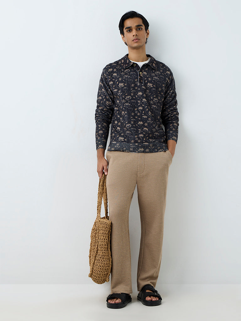 ETA Navy Floral Design Relaxed-Fit Sweater