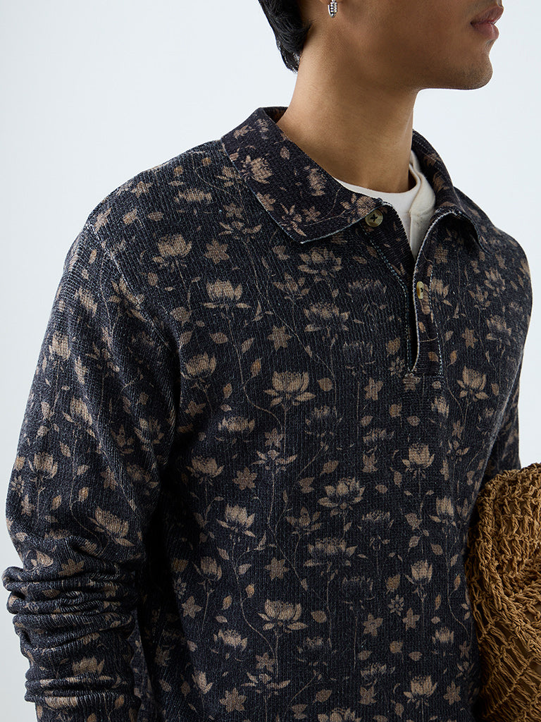 ETA Navy Floral Design Relaxed-Fit Sweater