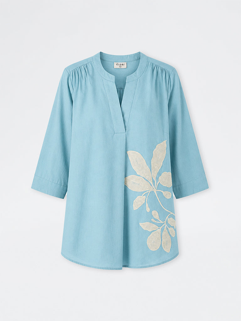 Diza Light Blue Floral Embroidered Tunic