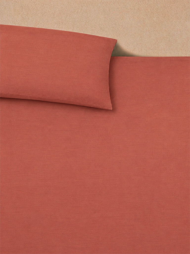 Westside Home Rust Solid Cotton Queen Bed Sheet Set