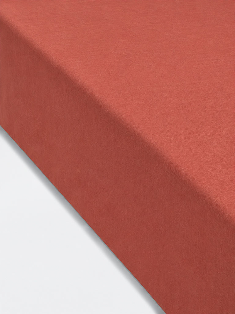 Westside Home Rust Solid Cotton Queen Bed Sheet Set