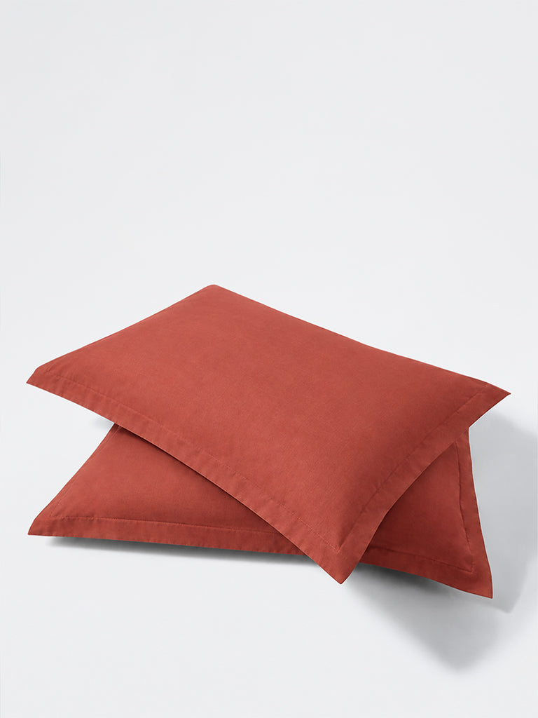 Westside Home Rust Solid Cotton Pillow Covers - Pack of 2