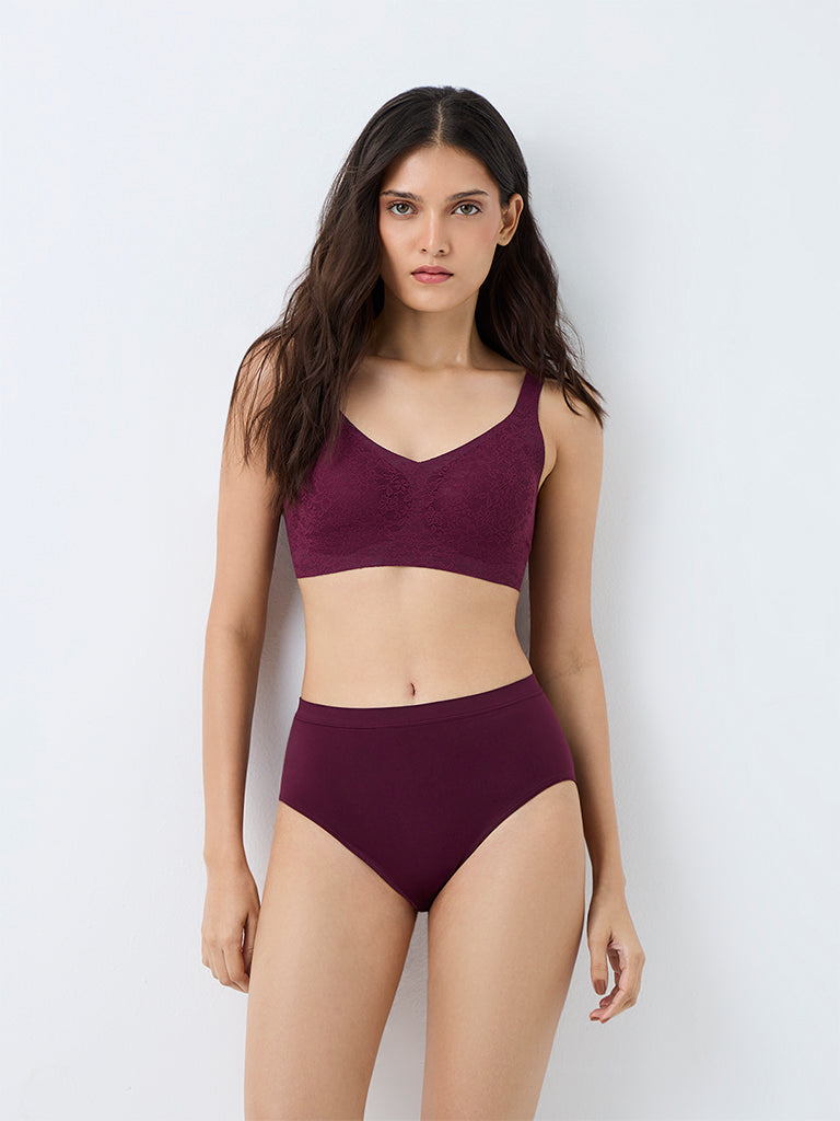 Wunderlove Plum Floral Lace Invisible Full Coverage Padded Bra