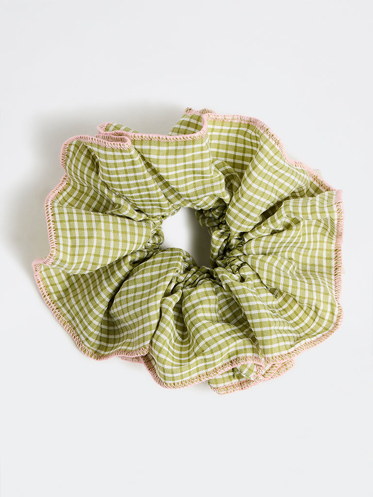 Westside Accessories Green Checkered Statement Scrunchie