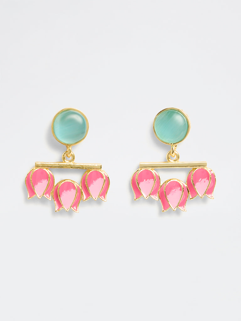 Westside Accessories Pink and Blue Artisanal Lotus Earrings