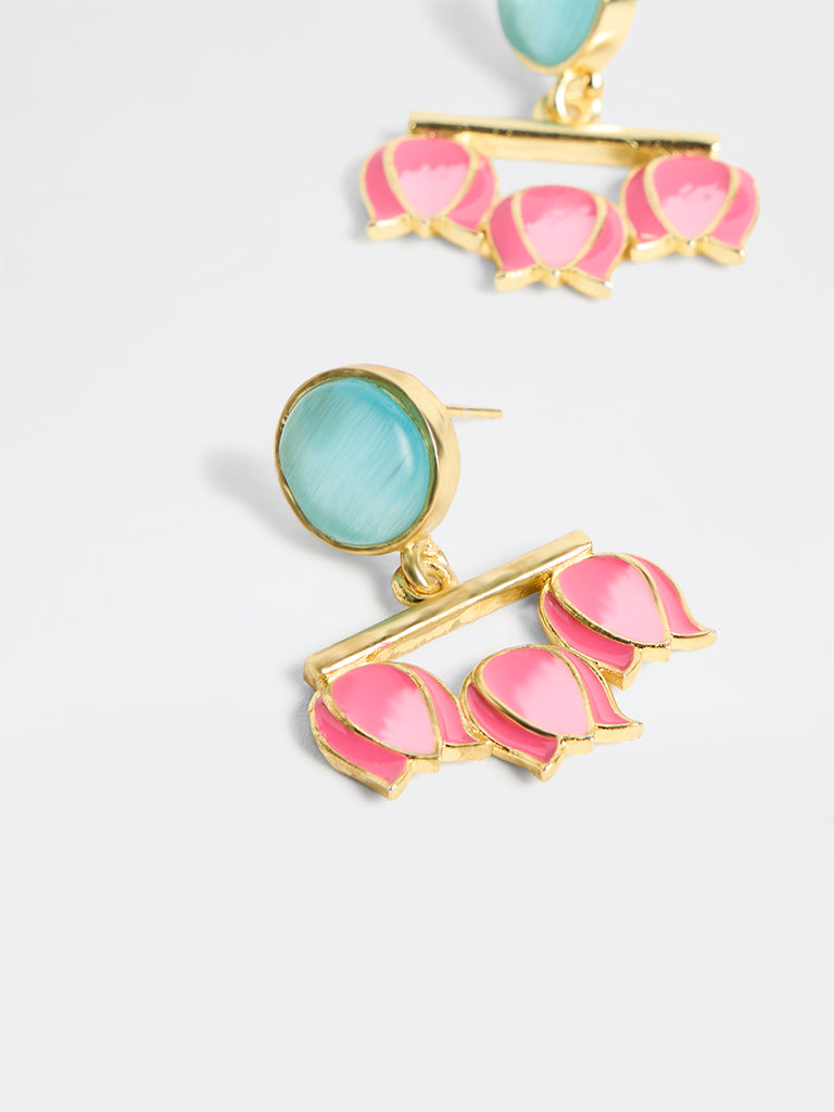 Westside Accessories Pink and Blue Artisanal Lotus Earrings
