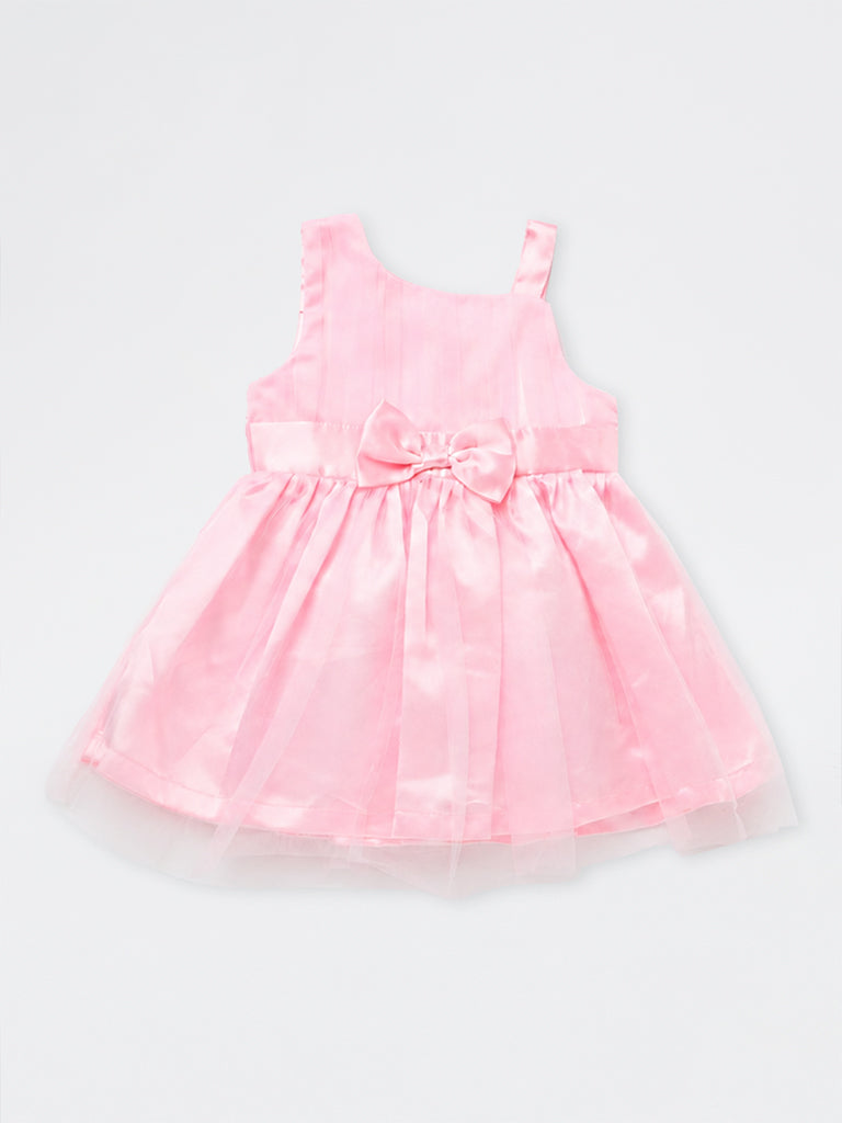 HOP Baby Girls Pink Bow-Detail Fit-and-Flare Dress