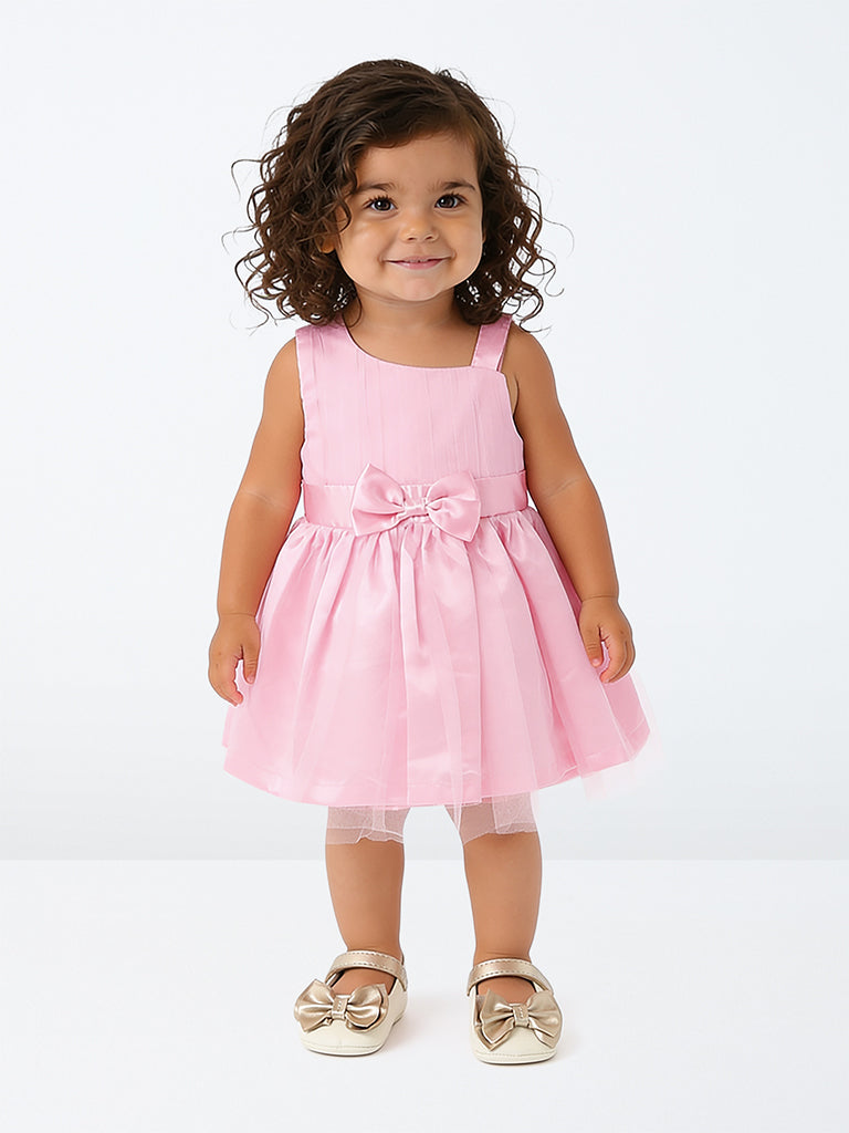 HOP Baby Girls Pink Bow-Detail Fit-and-Flare Dress