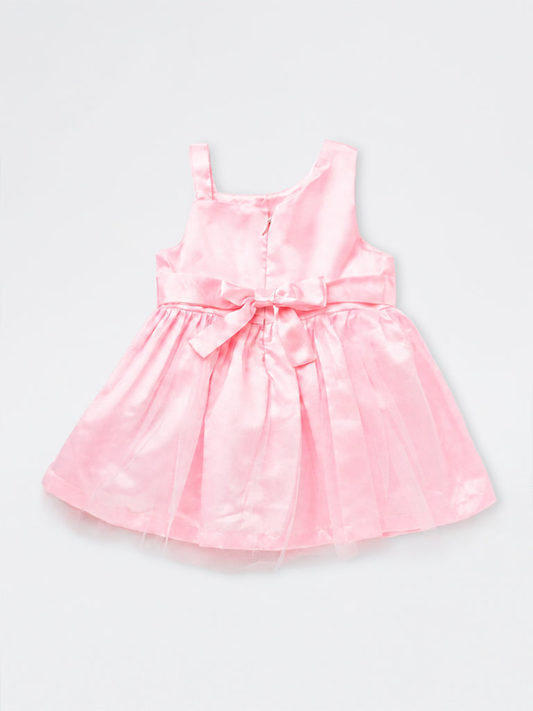 HOP Baby Girls Pink Bow-Detail Fit-and-Flare Dress