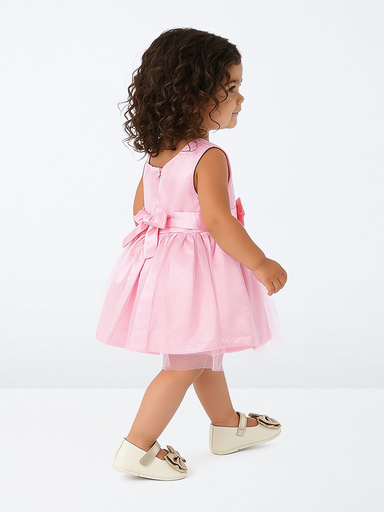 HOP Baby Girls Pink Bow-Detail Fit-and-Flare Dress
