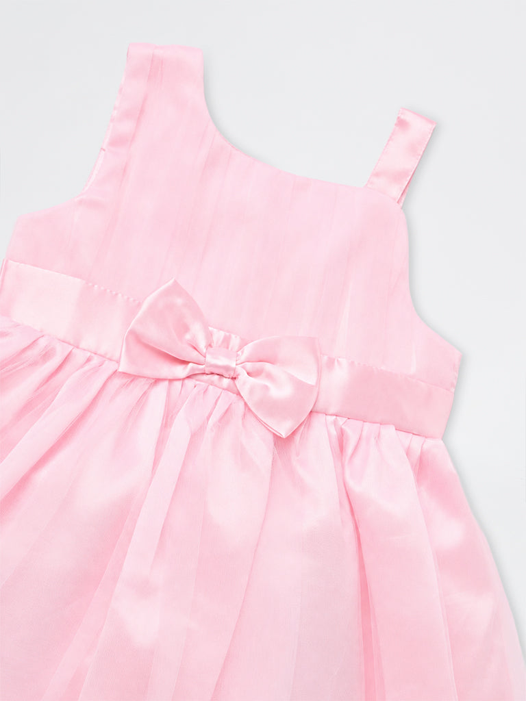 HOP Baby Girls Pink Bow-Detail Fit-and-Flare Dress