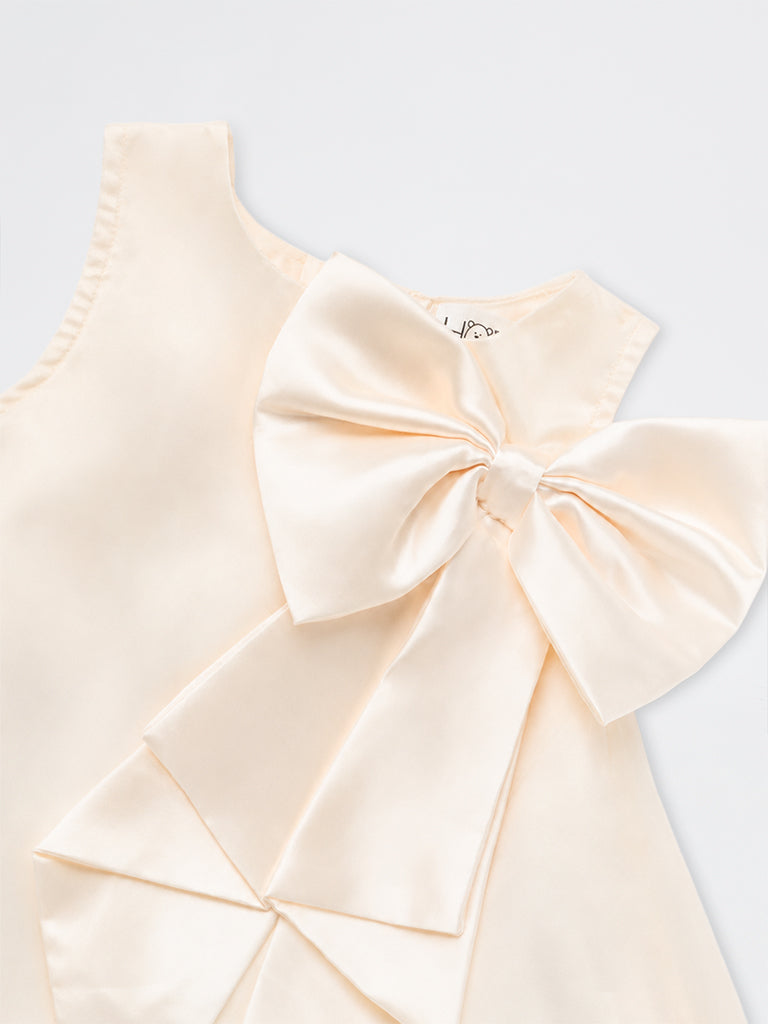 HOP Baby Girls Ivory Bow-Design Sheer-Overlay A-Line Dress