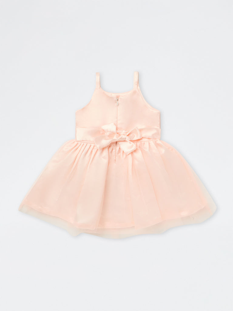 HOP Baby Girls Peach Floral Applique Fit-and-Flare Dress