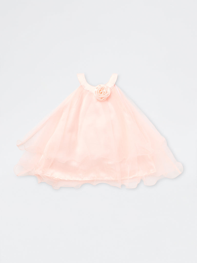 HOP Baby Girls Peach Floral Appliqué Party Dress