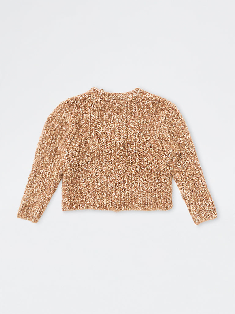 HOP Kids Girls Brown Floral Applique Knitted Cardigan