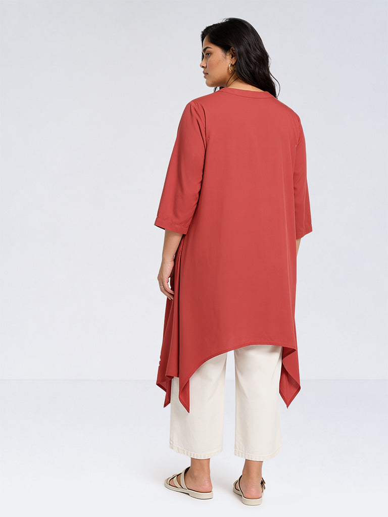 Diza Red Floral Embroidered Cotton-Blend A-Line Kurta