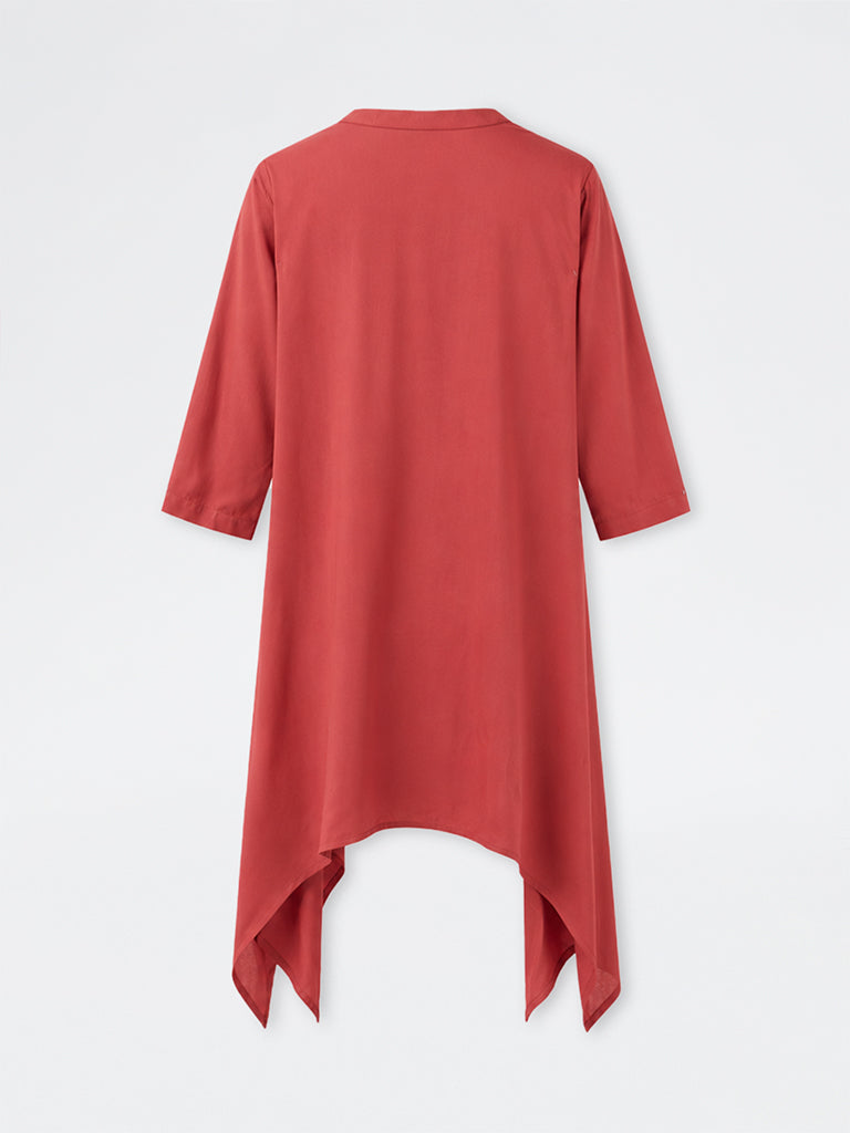 Diza Red Floral Embroidered Cotton-Blend A-Line Kurta