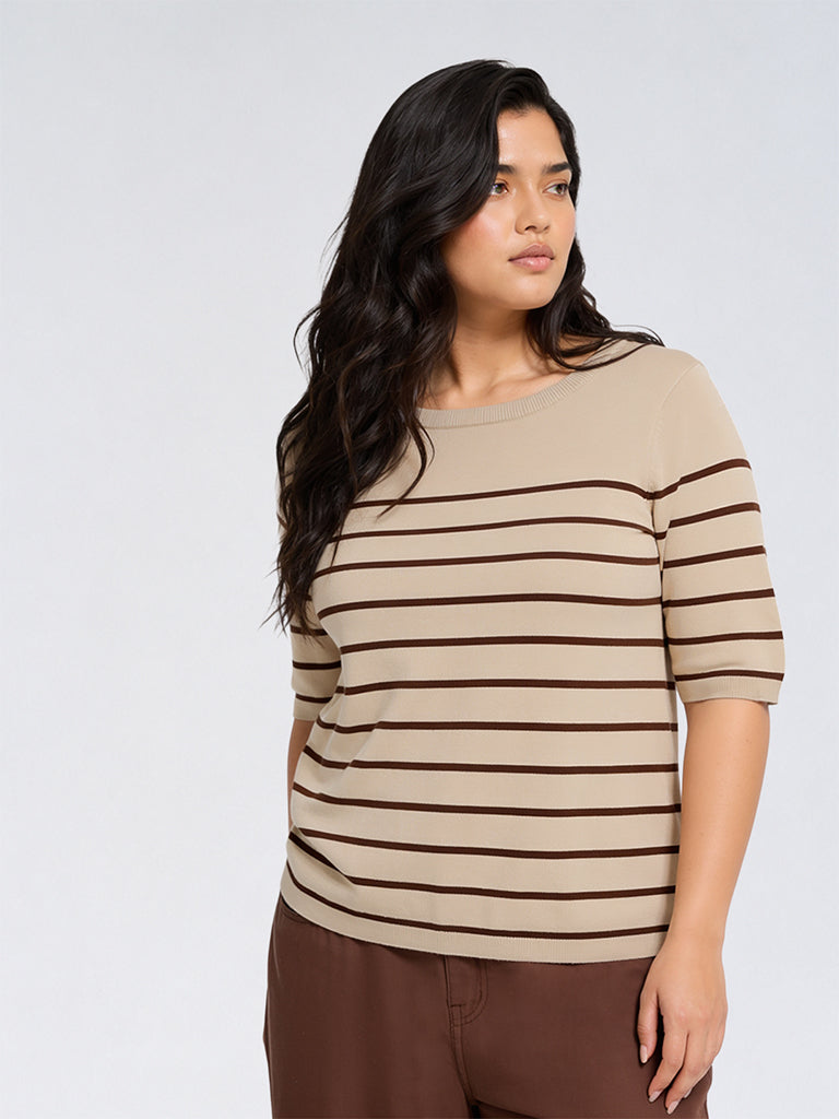 Gia Beige Striped T-Shirt
