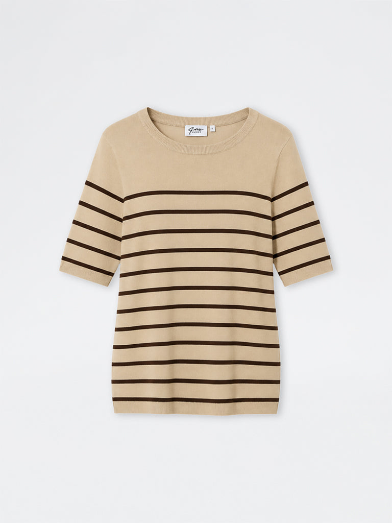 Gia Beige Striped T-Shirt