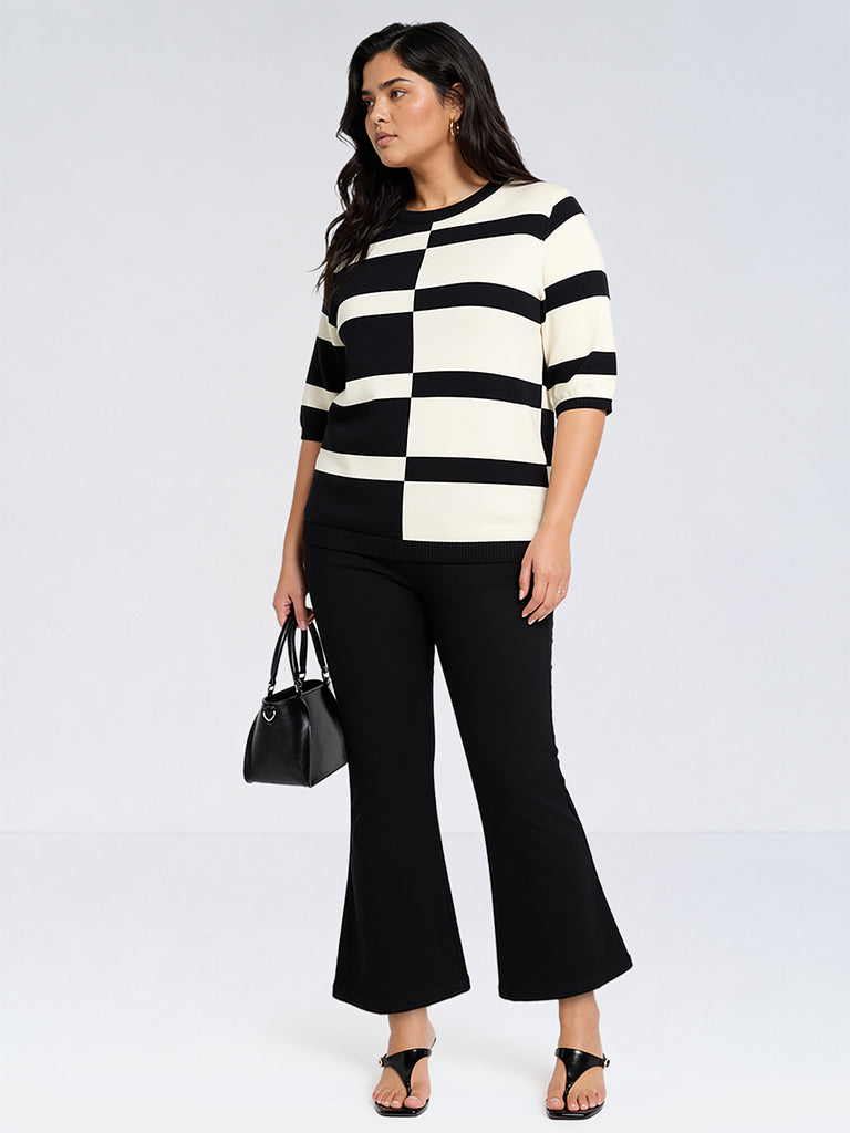 Gia Black and White Striped Knitted Top