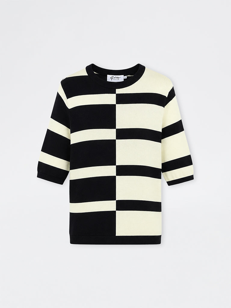 Gia Black and White Striped Knitted Top
