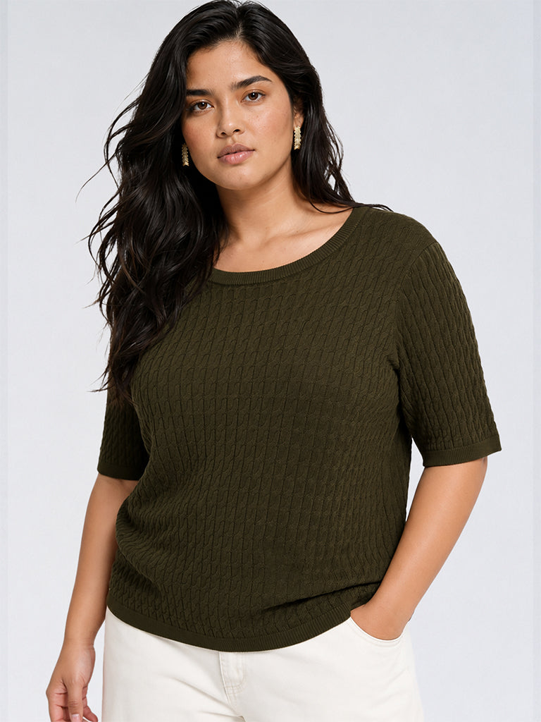 Gia Olive Knit-Textured Top