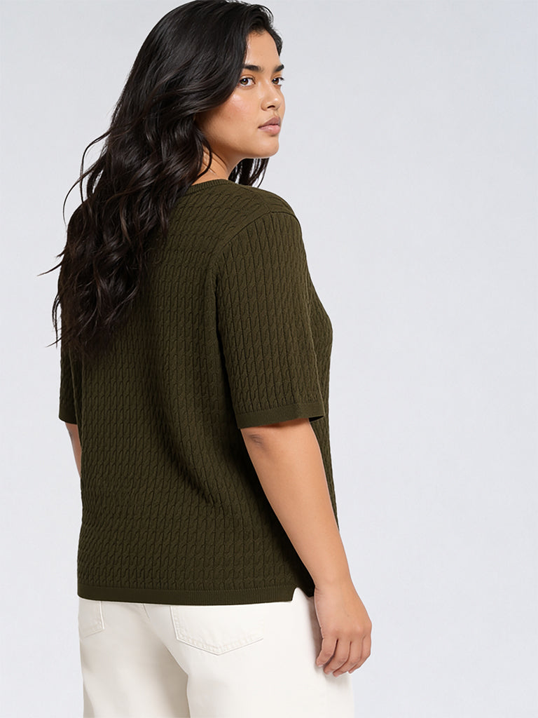 Gia Olive Knit-Textured Top