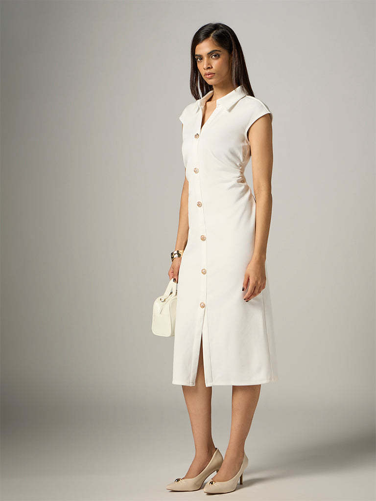 Wardrobe Ivory Ruched-Detail Straight Dress