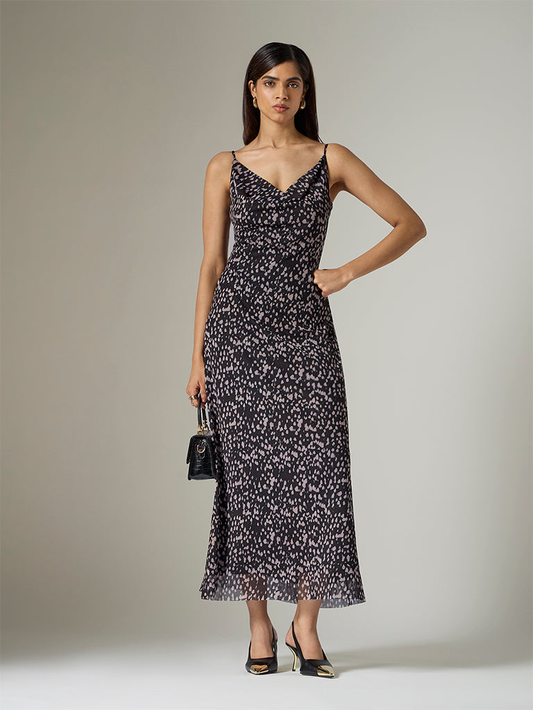 Wardrobe Black Printed A-Line Dress
