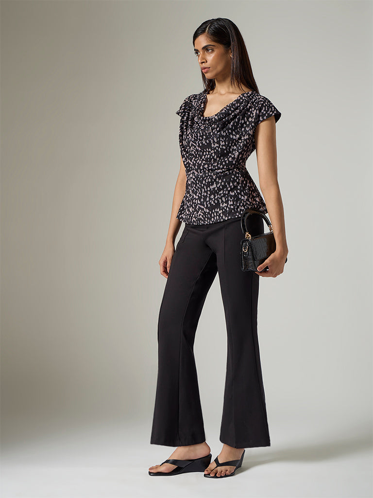 Wardrobe Black Printed Cowl-Neck Top