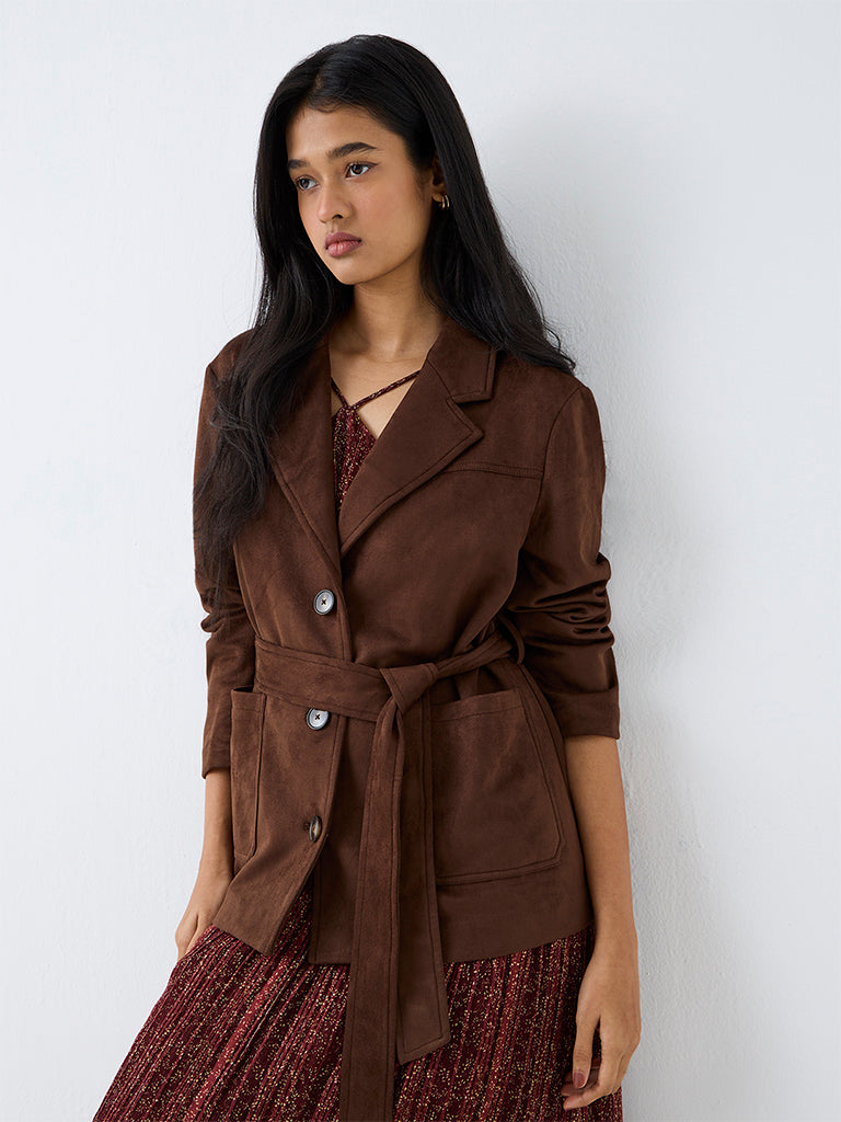 LOV Dark Brown Suede Jacket with Belt