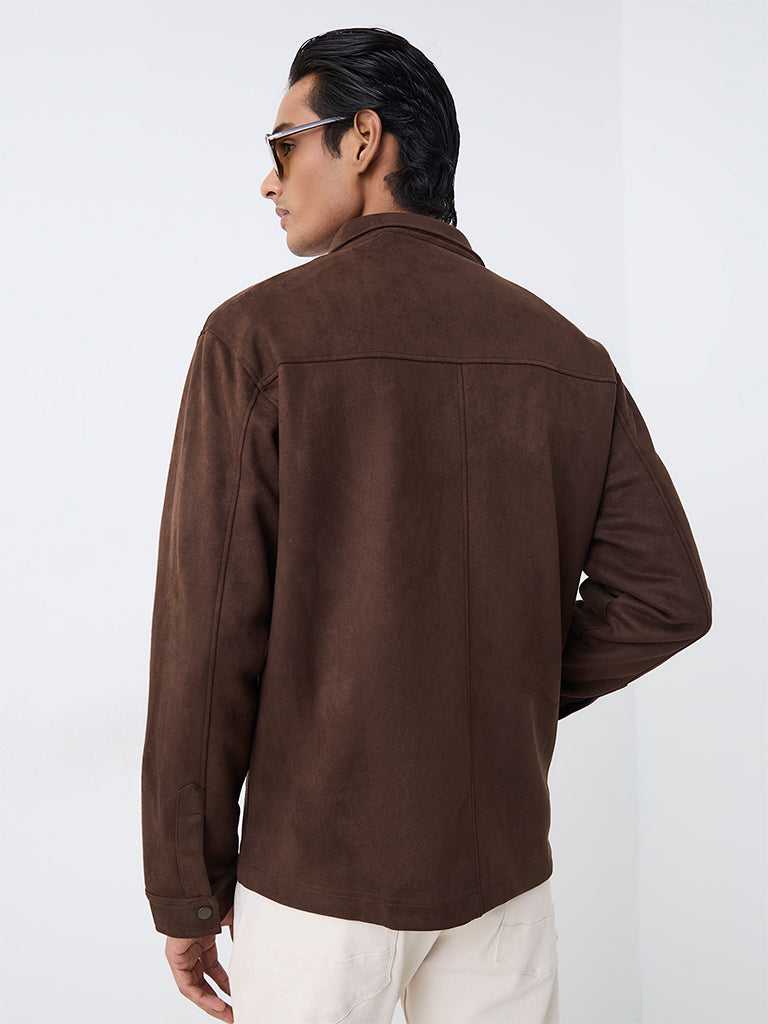 Ascot Dark Brown Solid Relaxed-Fit Suede Jacket