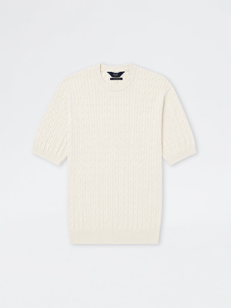 Ascot Off-White Cable-Knit Relaxed-Fit Cotton-Blend T-Shirt