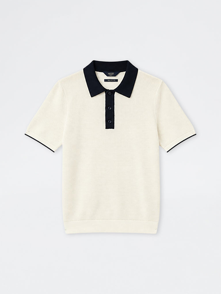 Ascot Off-White Knit-Textured Relaxed-Fit Cotton Polo T-Shirt