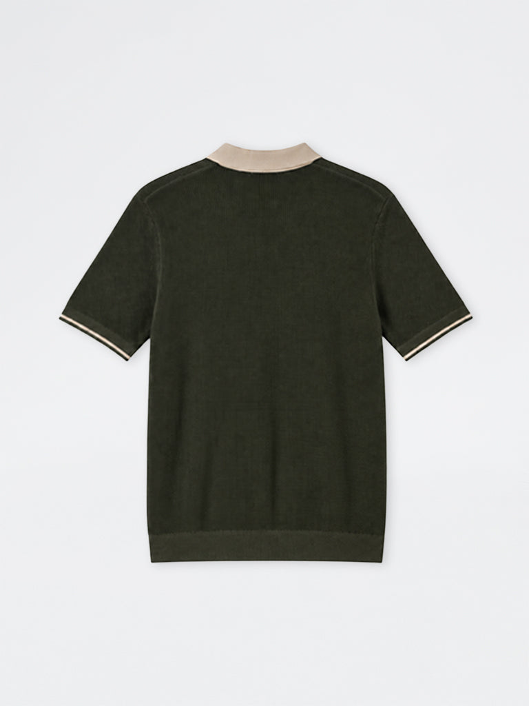 Ascot Olive Knit-Textured Relaxed-Fit Cotton Polo T-Shirt