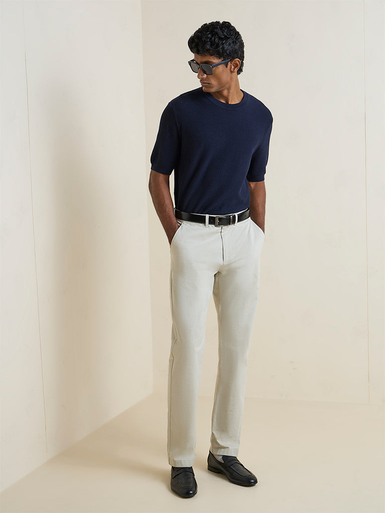 Ascot Navy Textured Relaxed-Fit Cotton-Blend T-Shirt