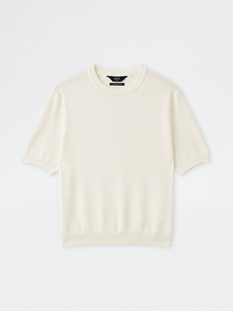 Ascot Off-White Knit-Textured Relaxed-Fit Cotton-Blend T-Shirt