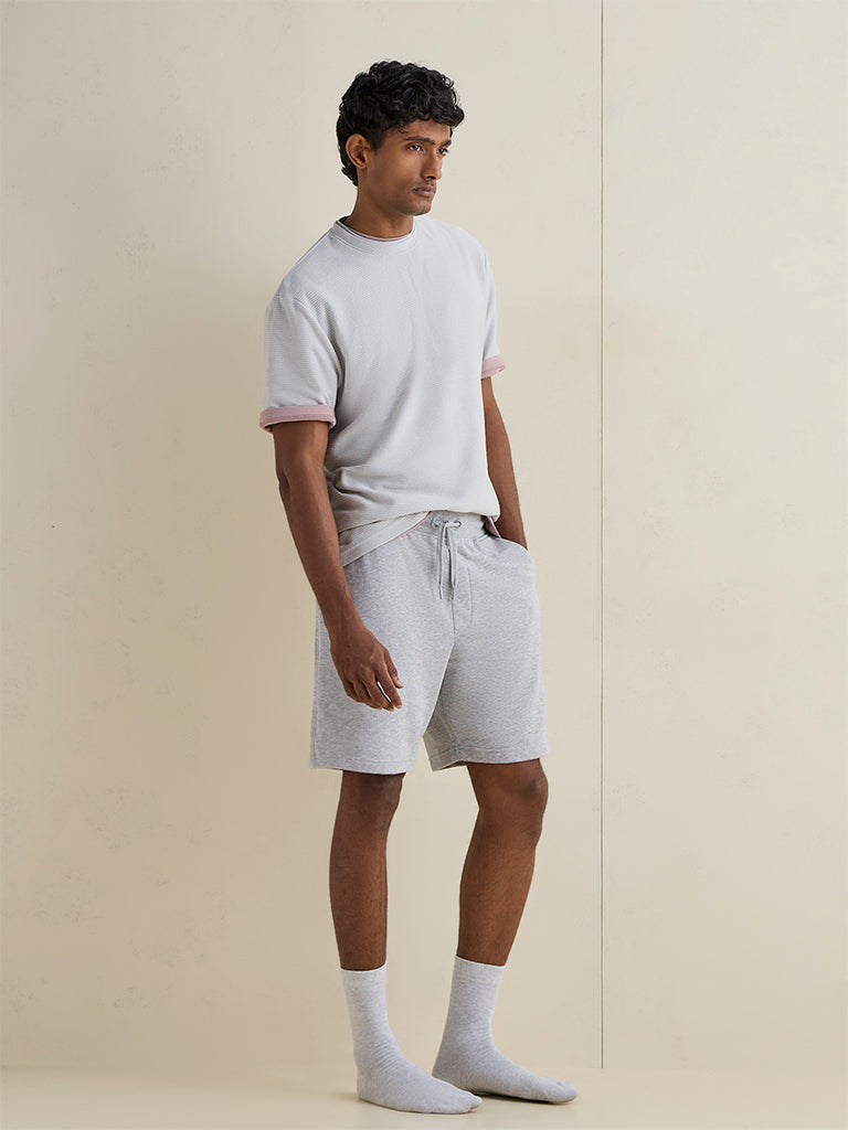 WES Lounge Grey Knitted Cotton-Blend Relaxed-Fit T-Shirt